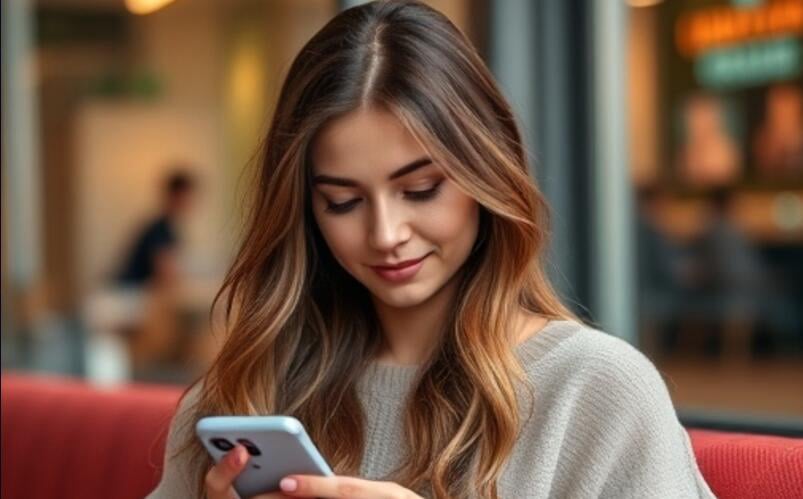 Mujer adulta consulta su teléfono antes de responder a una conversación